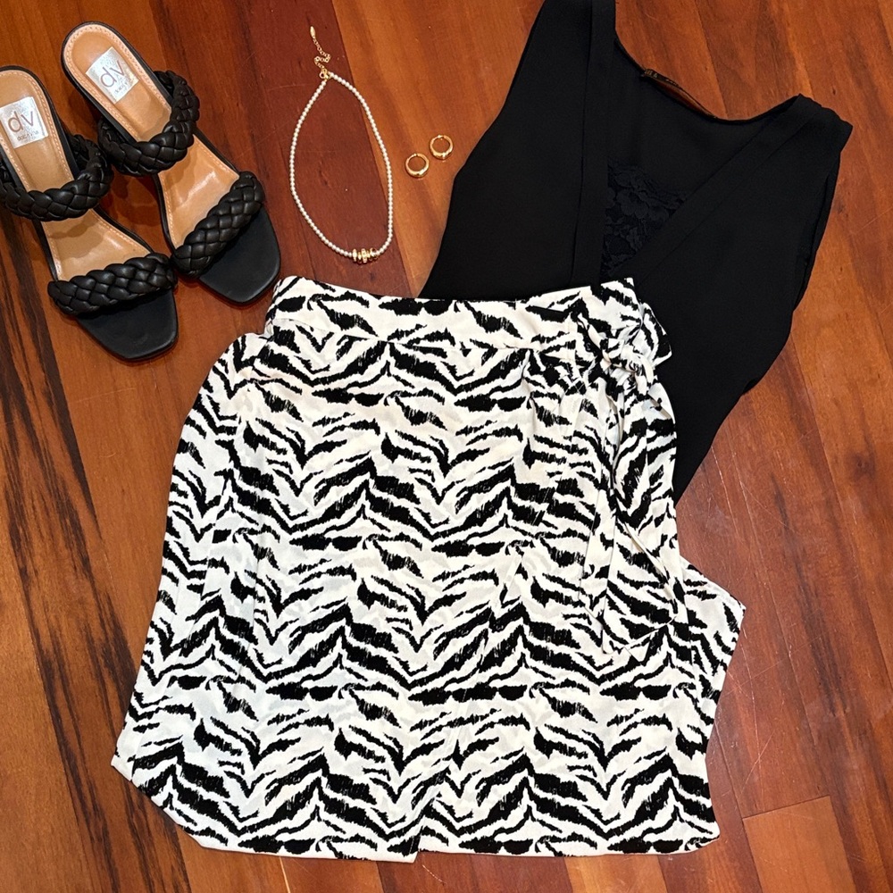Abound Black & White Zebra Print Wrap Mini Skirt